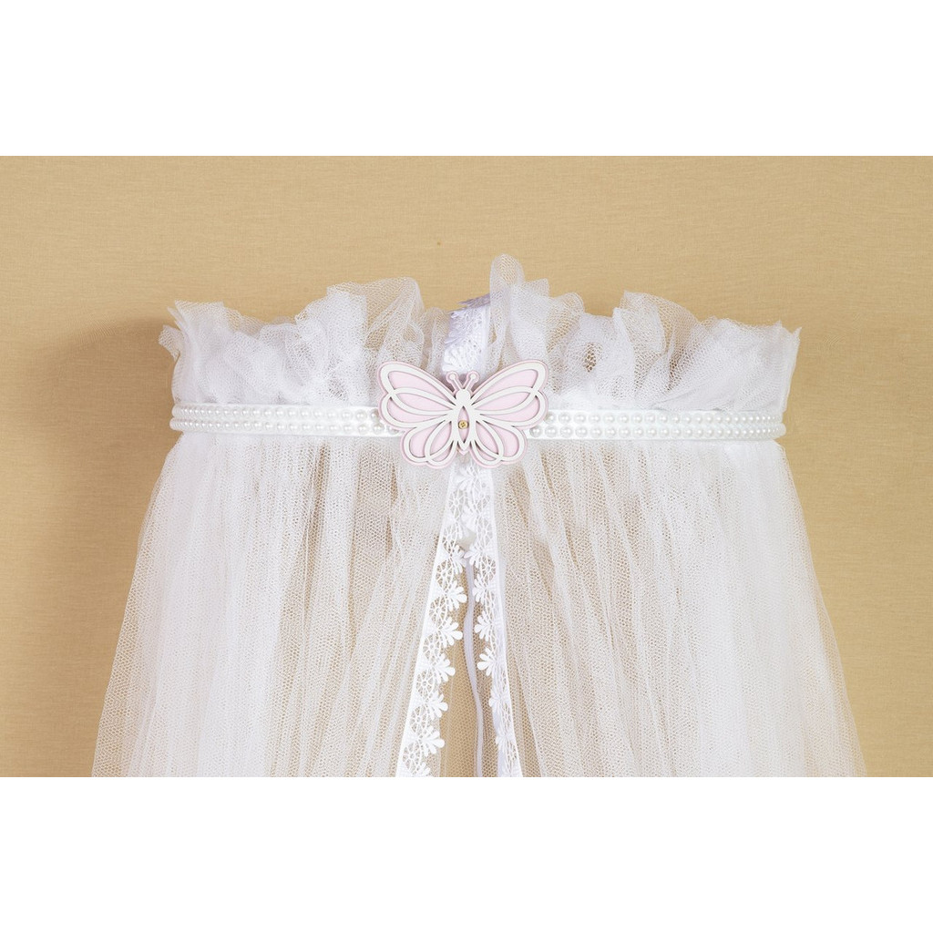 Dossel Parede Borboleta com Perola Branca Mosquiteiro Berço