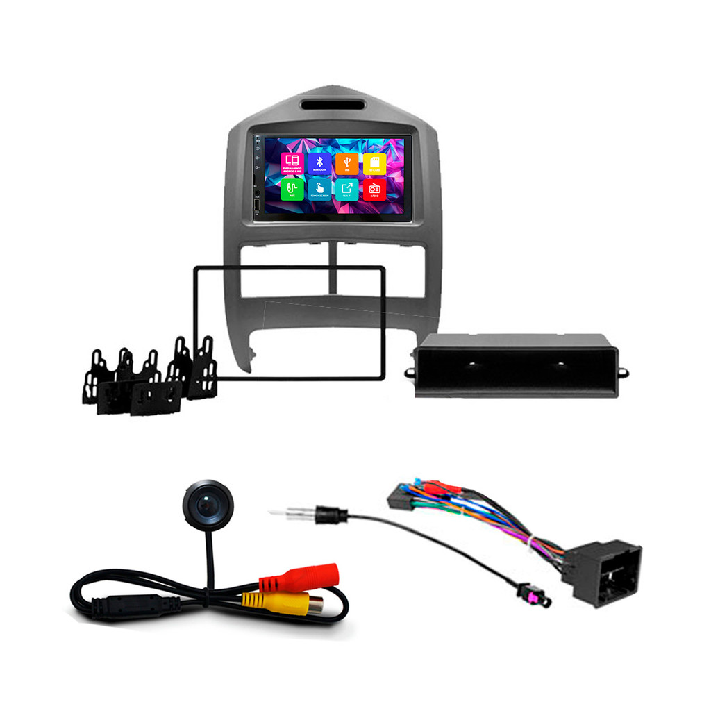 Kit Multimidia 7 Pol Sonic 2012 2013 2014 2015 2016 2017 2018 Espelhamento Android Ios 2 Din Cinza Camera Ré