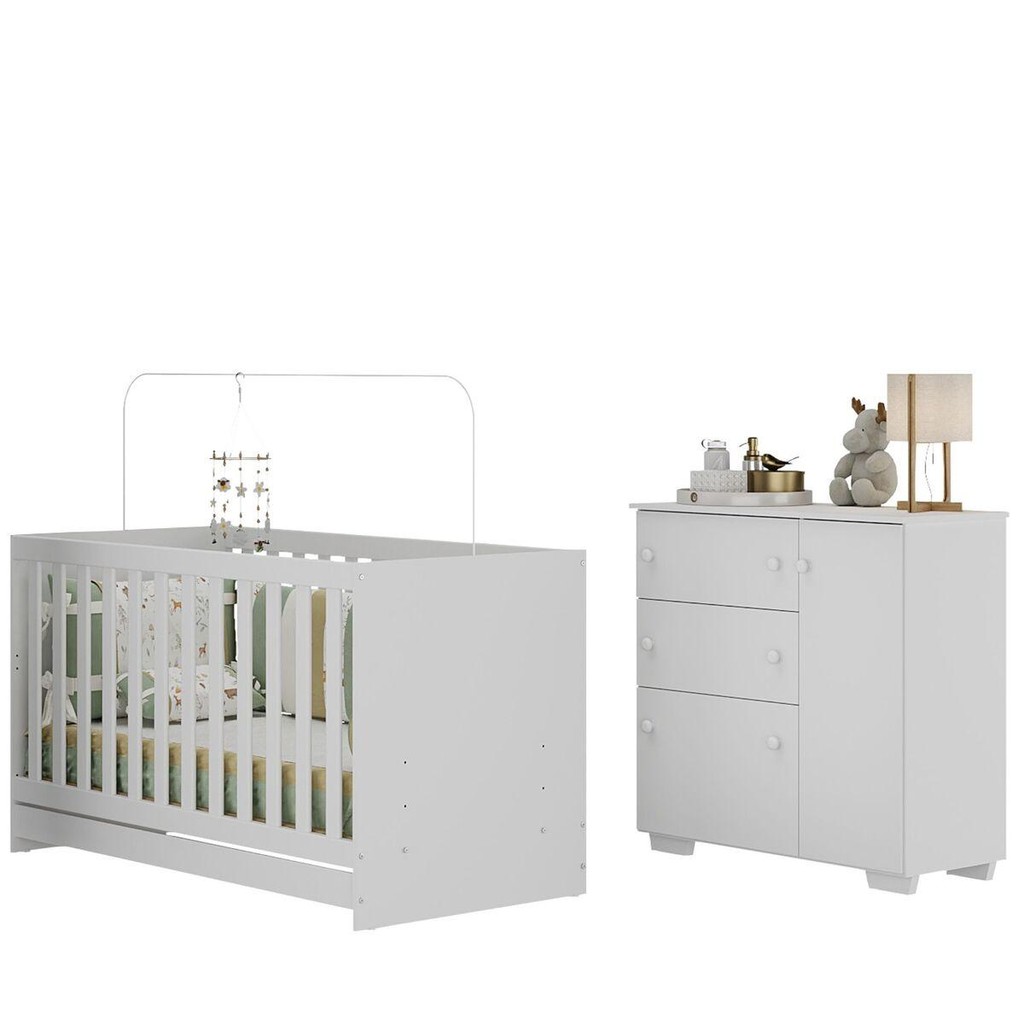 Quarto Infantil com Berço 3 em 1 e Cômoda Algodão Doce Multimóveis MP4249 - Mom & Baby