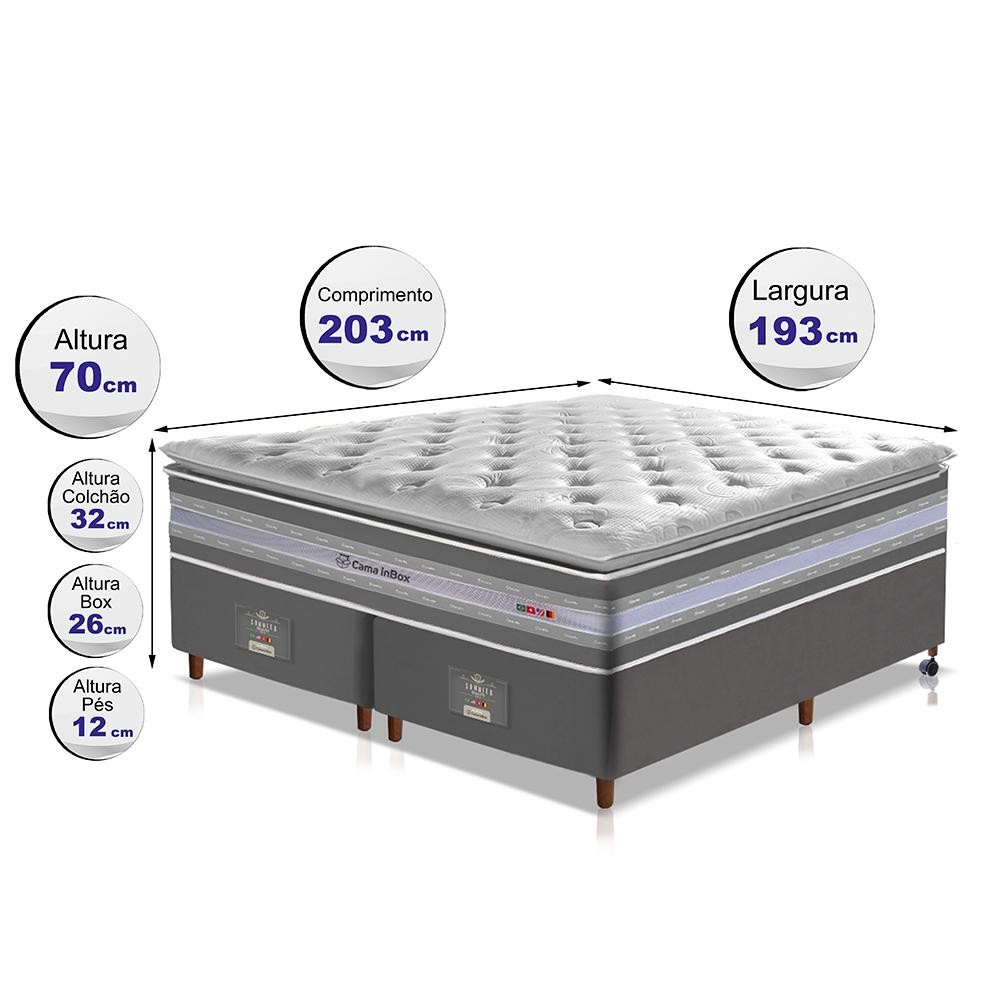 Conjunto Cama Box King de Molas Ensacadas D33 com Pillow TOP Cama inBox Select 193x203x71 Cinza em Oferta na Shopee