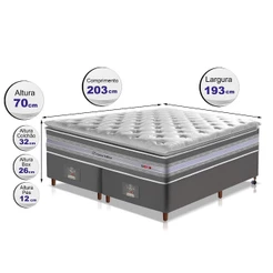 Conjunto Cama Box King de Molas Ensacadas D33 com Pillow TOP Cama inBox Select 193x203x71 Cinza