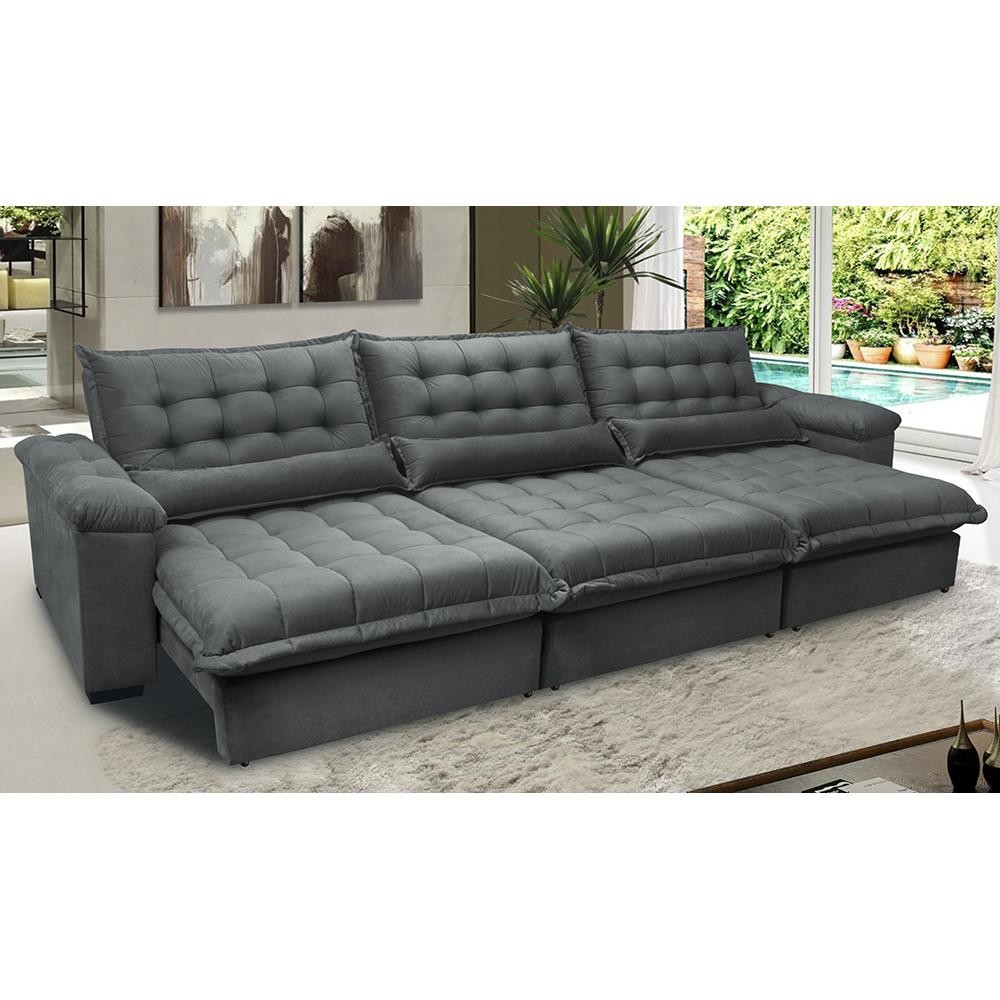 Sofá Retrátil e Reclinável 3,22m com Molas Ensacadas Cama inBox Aconchego Tecido Suede Cinza em Oferta na Shopee