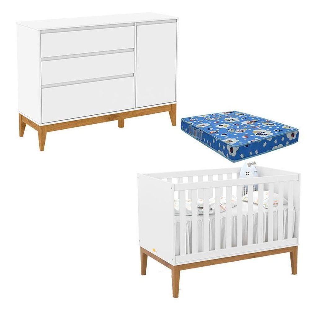 Berço Americano Unique E Cômoda Com Porta Nature Clean Branco Soft Eco Wood Com Colchão Ortobom em Oferta na Shopee