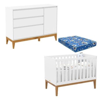 Berço Americano Unique E Cômoda Com Porta Nature Clean Branco Soft Eco Wood Com Colchão Ortobom em Oferta na Shopee