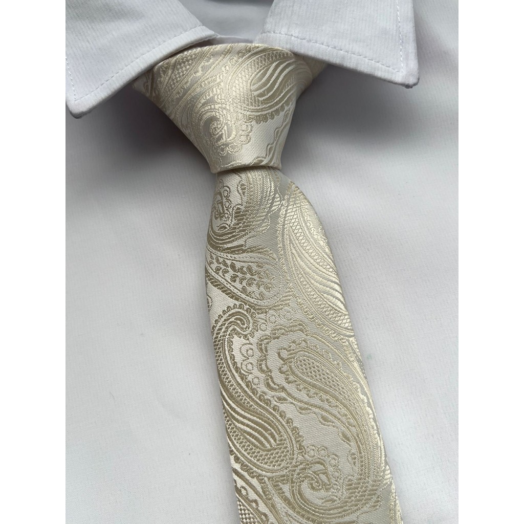 Gravata Kashmir Semi Slim Off White Pérola Champanhe - 1200 Fios