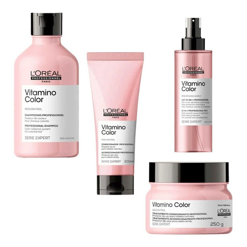 Shampoo 300ml Condicionador 200ml Máscara 250g e Spray Leave In Loreal Vitamino Color
