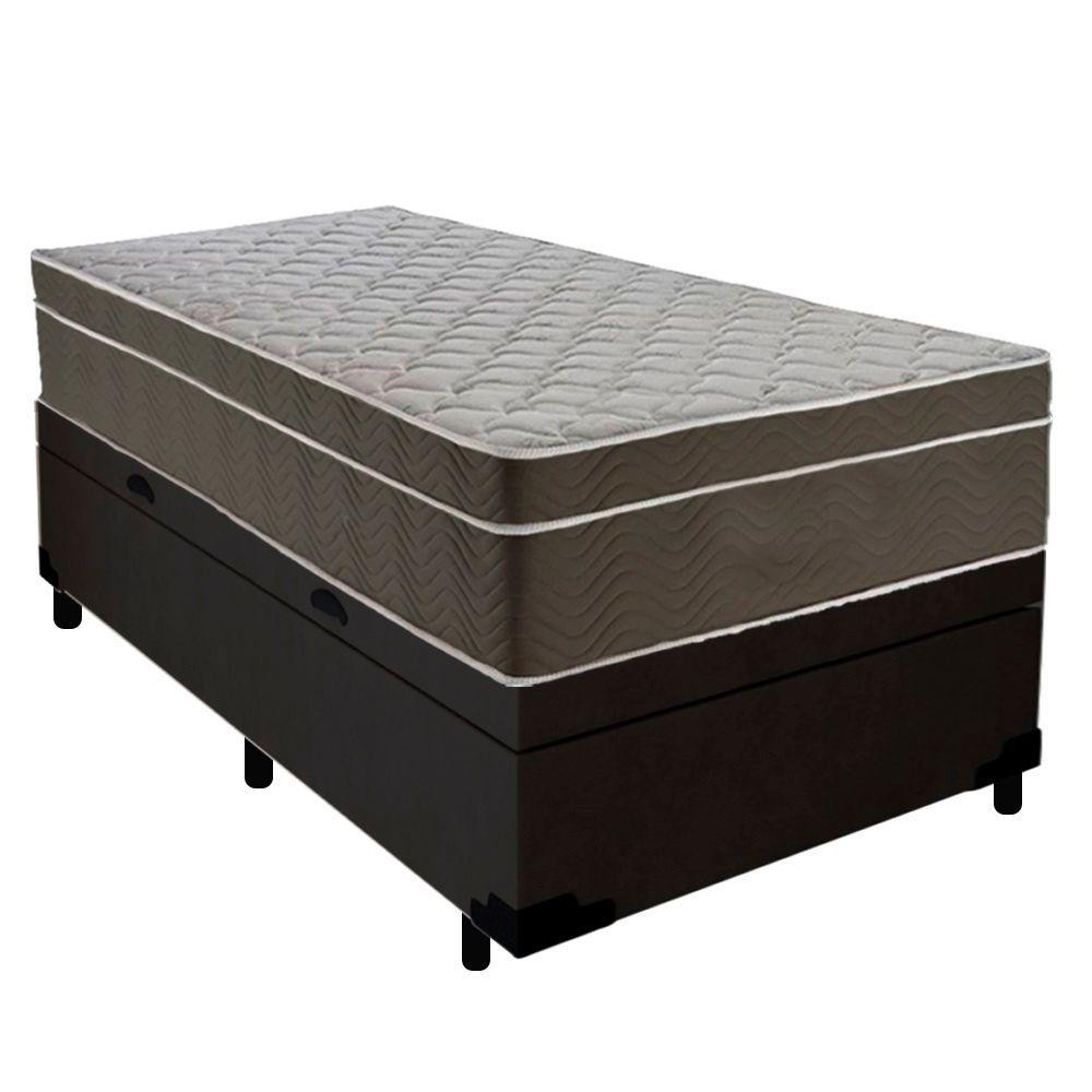 Cama Box Baú Suede Solteiro + Colchão Sereneprime Molas Ensacadas 88x188x69 Cor:preto - Home & Living