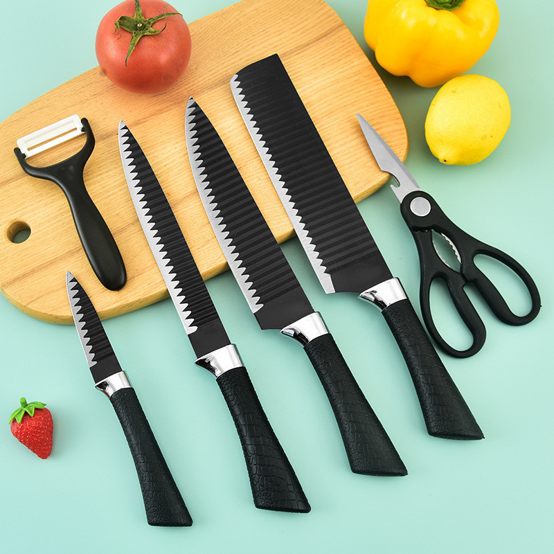 Imagem Kit de 6 Facas Churrasco inox cozinha Profissional Antiaderente-envio imediato marisastore