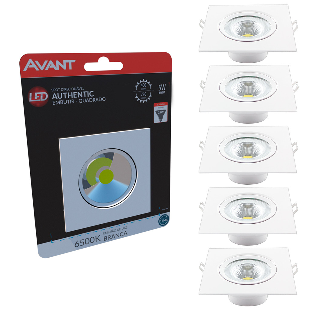 Spot Led Authentic Embutir 5w 6500k Branco Frio 9m 110v/220v Bivolt Ip20 Quadrado Branco Cod: 865031373 Avant em Oferta na Shopee