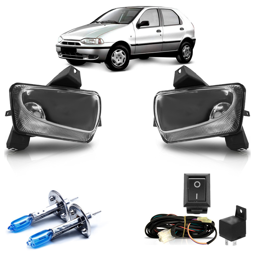 Kit Farol Milha Auxiliar Completo Palio G1 1996 1997 1998 1999 2000 + Par Lâmpada H1