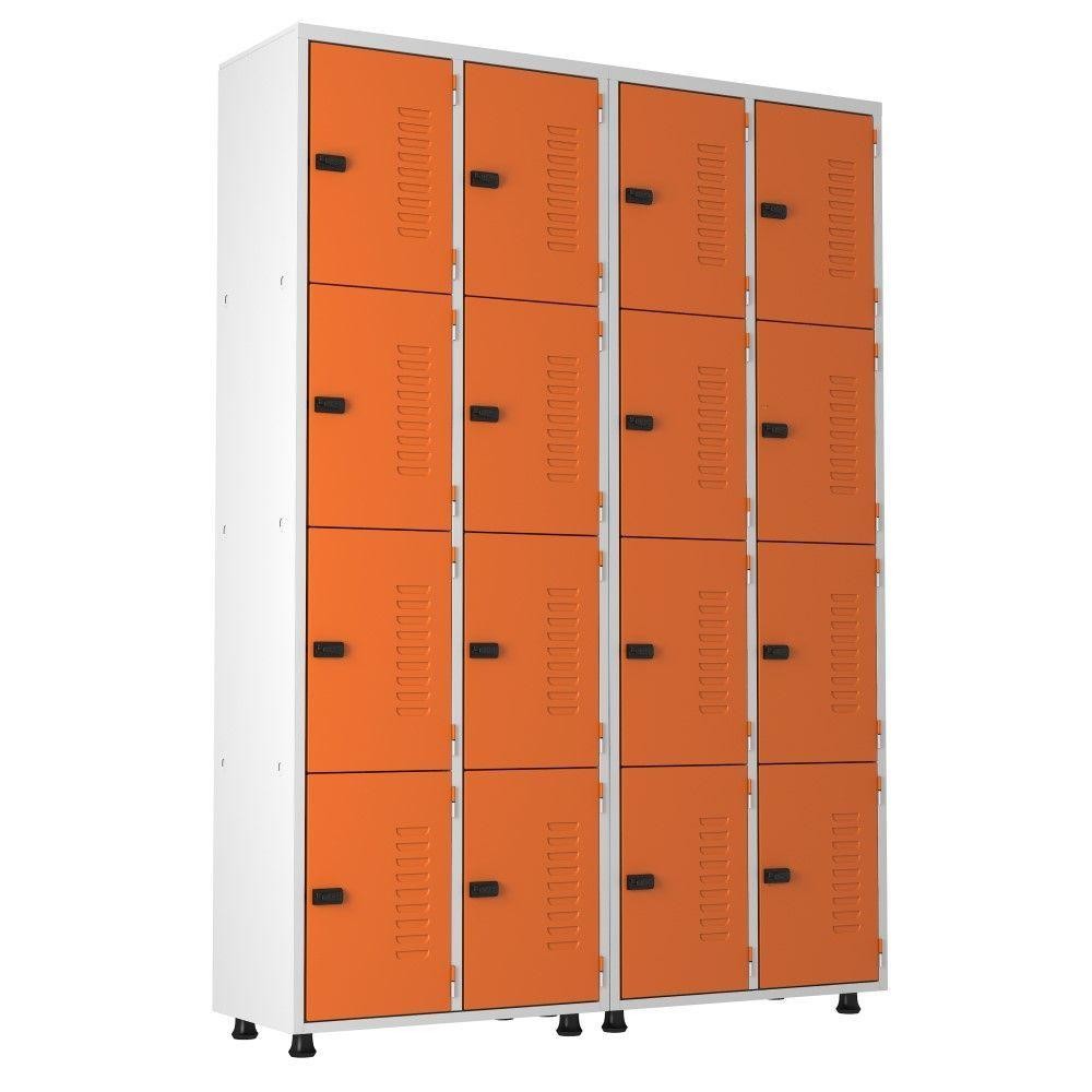 Armário Roupeiro Aço 16 Portas Academia Guarda Volume Trinco Laranja - Home & Living