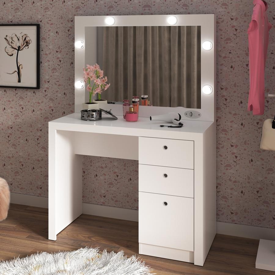 Penteadeira Camarim 90x41cm 6 Soquetes 3 Gavetas Branca em Oferta na Shopee