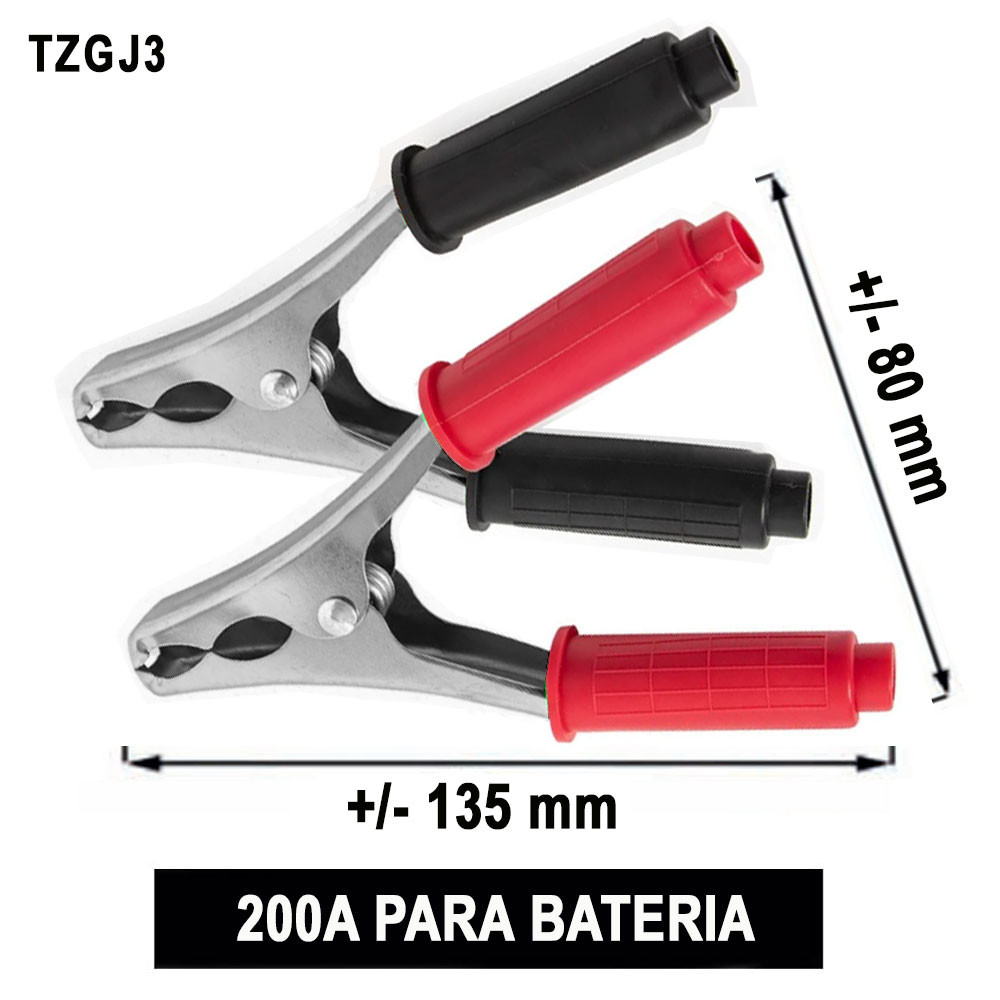 Garra Jacaré Isolada Tzgj3 135mm 200A Par Preto Vermelho Laboratório
