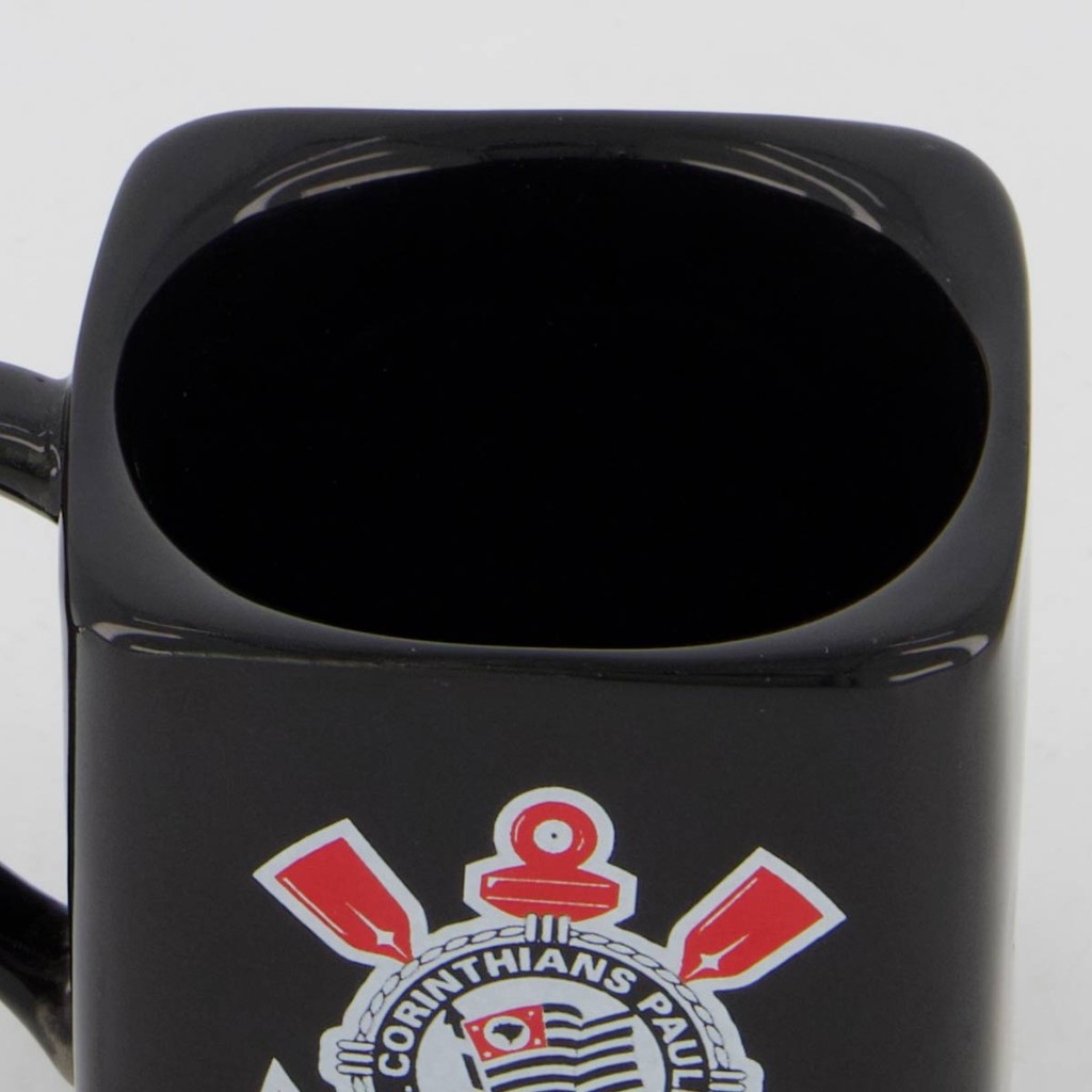 Detalhes do Caneca Porcelana Corinthians Quadrada Preta