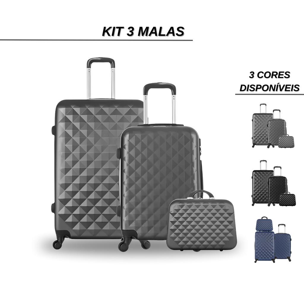 Imagem Mala viagem avião kit 3 peças Regulamentada ANAC Cadeado anti-furto rodas 360º resistente