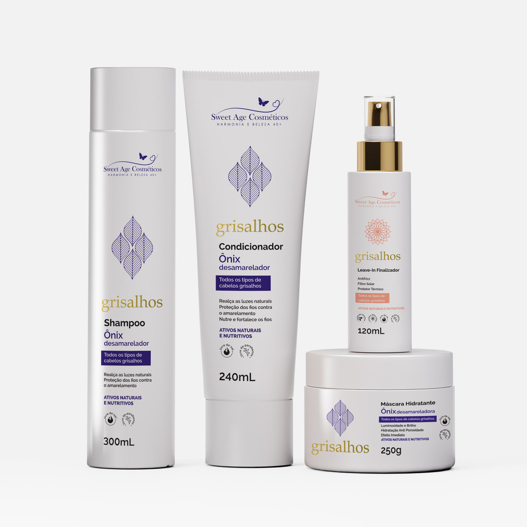 Kit Grisalhos/Brancos Onix Desamarelador Shamp+Cond+Spray+Máscara ONIX