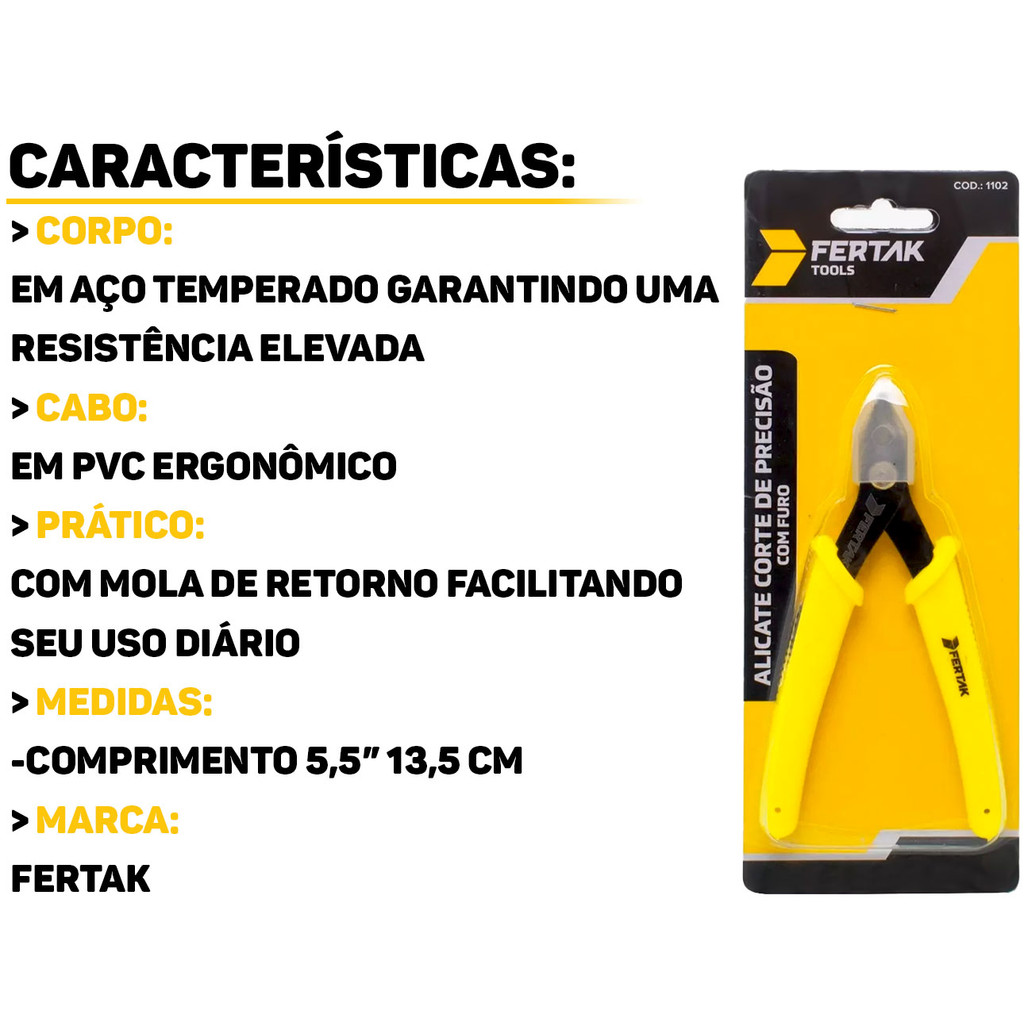 Alicate Corte De Precisão Para Desencapar Fios Com Mola Cabo Emborrachado 5 Polegadas