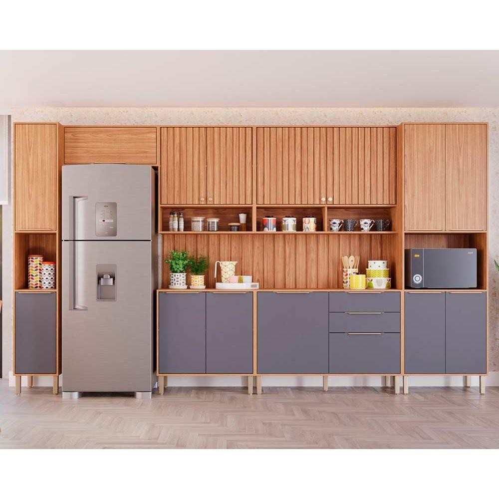 Cozinha Completa Divina 9 Peças (3Aéreos+2Balcões+2Paneleiros+2Complementos) CZ010 Freijo/Titanium - MGM em Oferta na Shopee