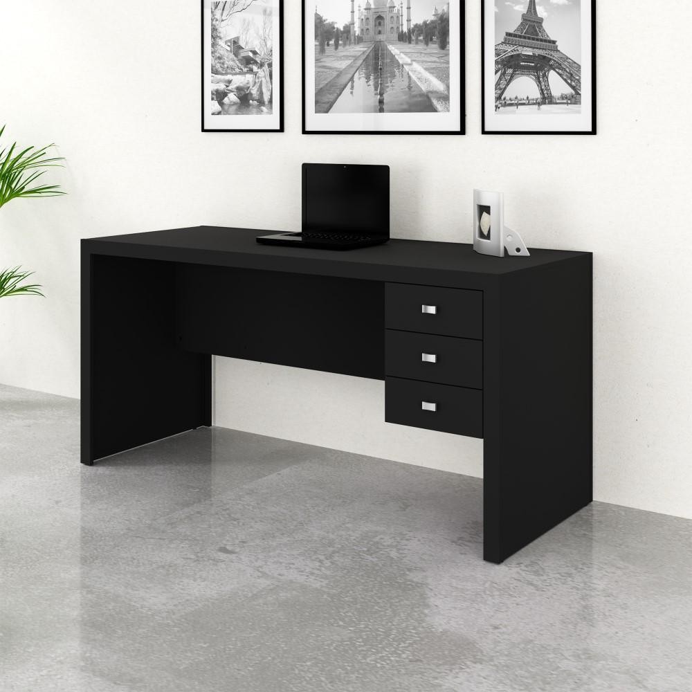 Escrivaninha Mesa Para Computador PC Home Office 155 cm 3 Gavetas Multiuso Quarto Escritório Preto em Oferta na Shopee