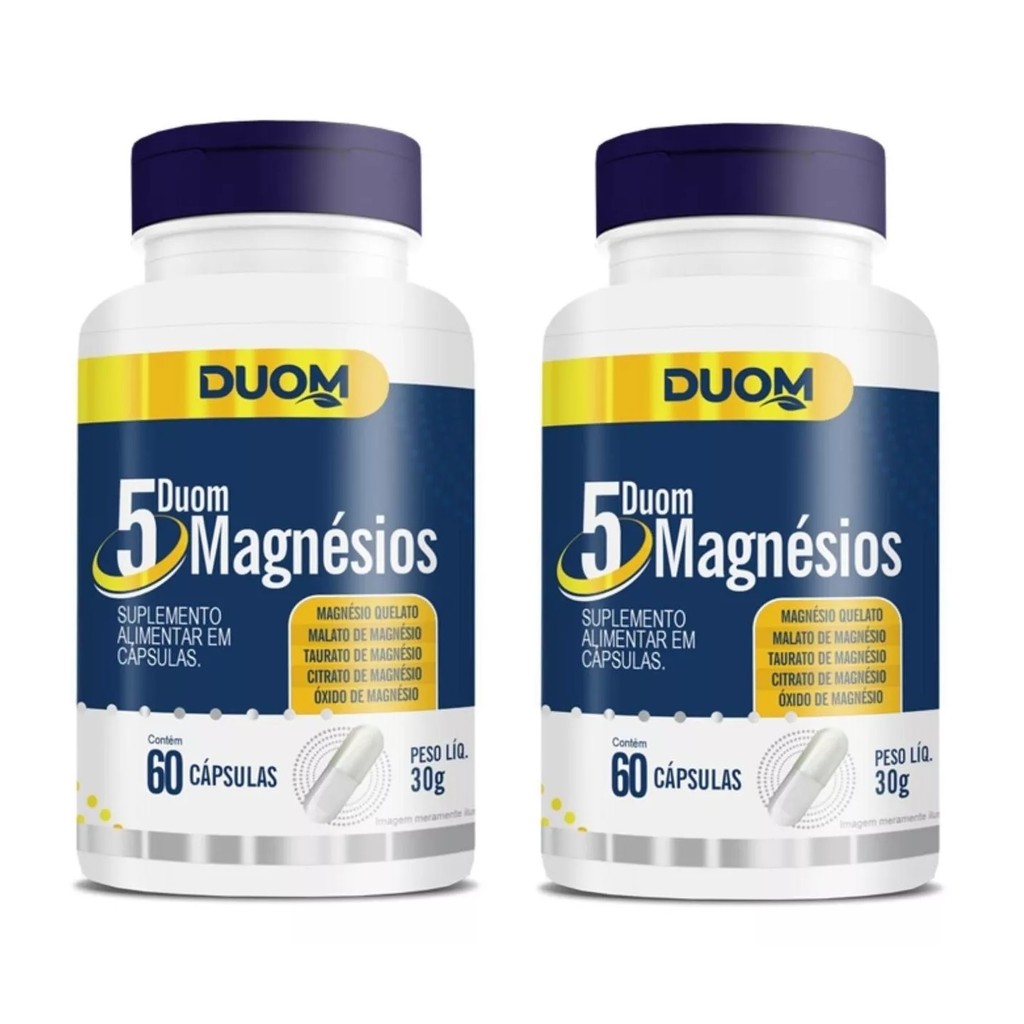 Kit 2 Duom 5 Magnésios Quelato Malato Taurato Citrato 60cps em Oferta na Shopee