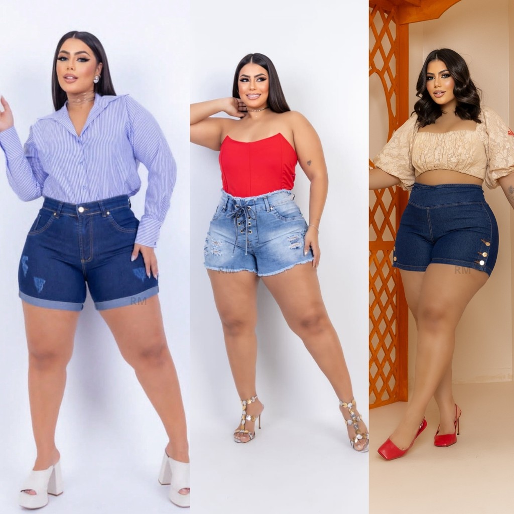 Shorts Jeans feminino Plus Size Com Lycra Moda Feminina moda feminina Moda Plus Size