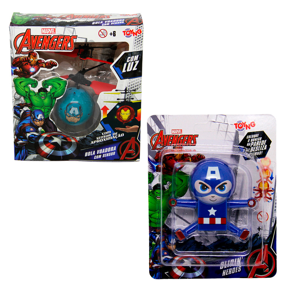 Kit Brinquedo Vingadores Marvel Bola Voadora Com Sensor De Mão e LED + Brinquedo Escorrega - Toyng