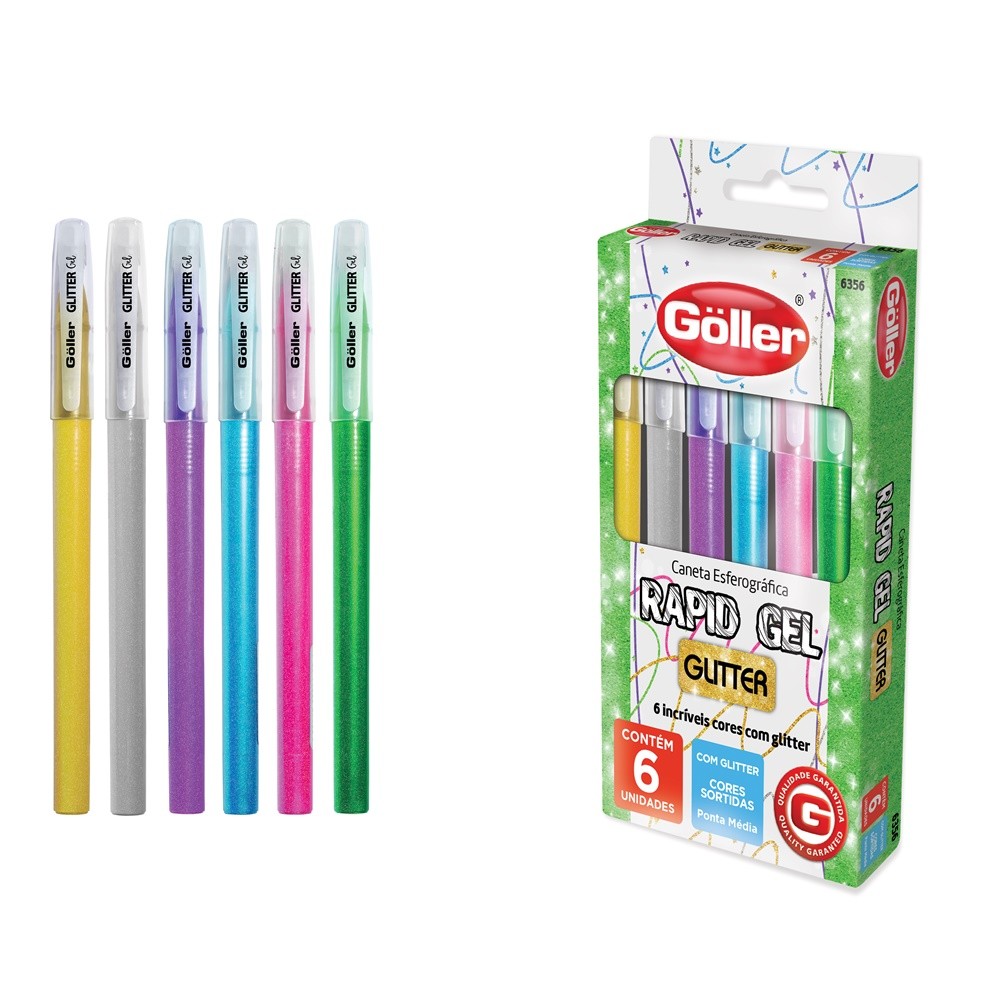 Caneta Esferográfica Rapid Gel Glitter Com 6 Unidades Göller