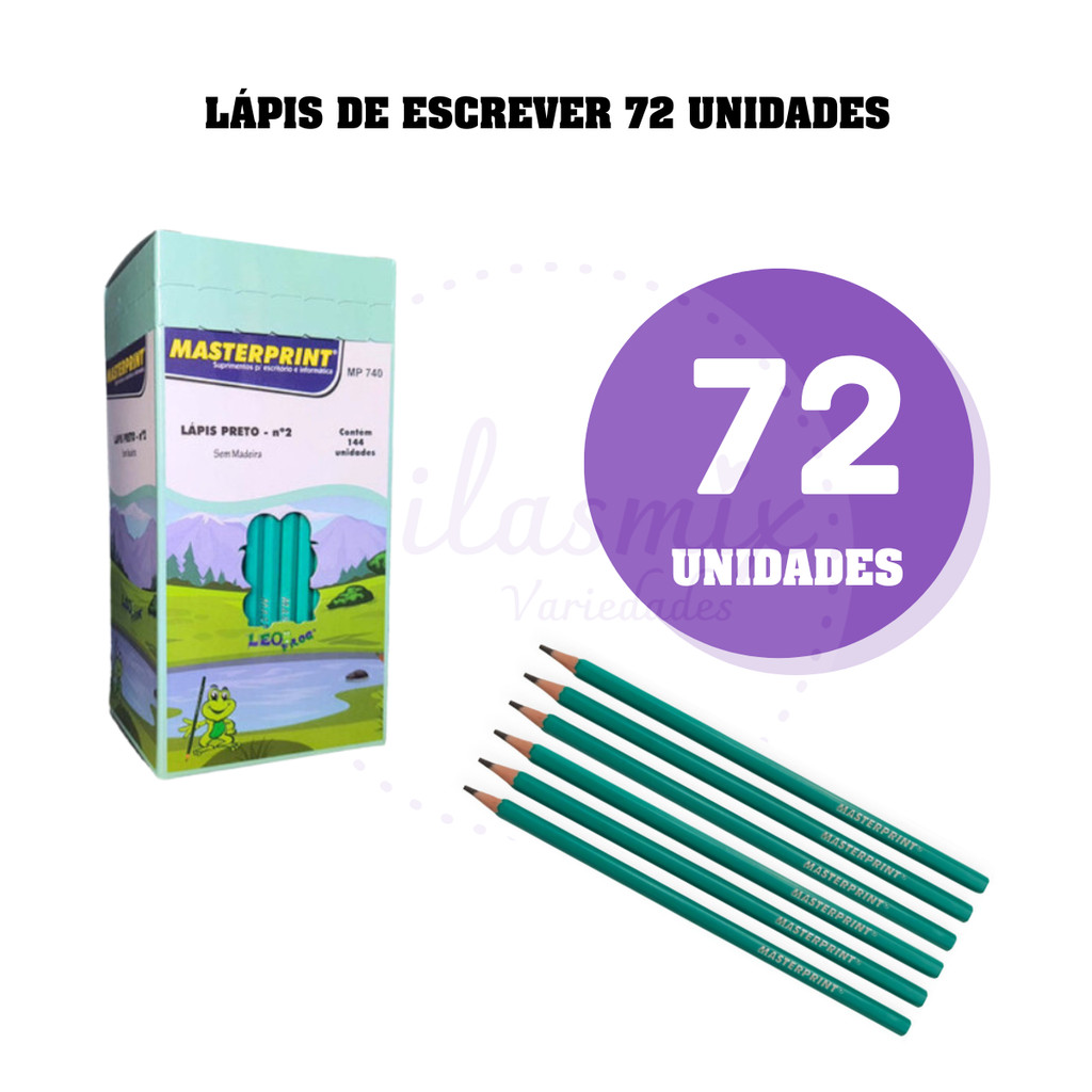 Lápis de Escrever Preto Nº2 Sextavado Caixa 72 Unidades Material Escolar Escola Estudos Masterprint