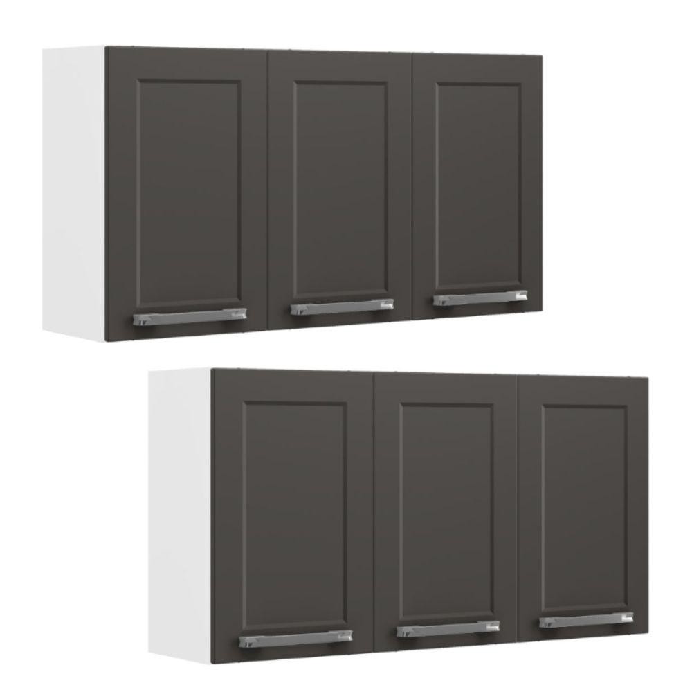 Conjunto 2 Armários de Cozinha Aéreos Itatiaia Aço 3 Portas Florença Grafite/Branco em Oferta na Shopee