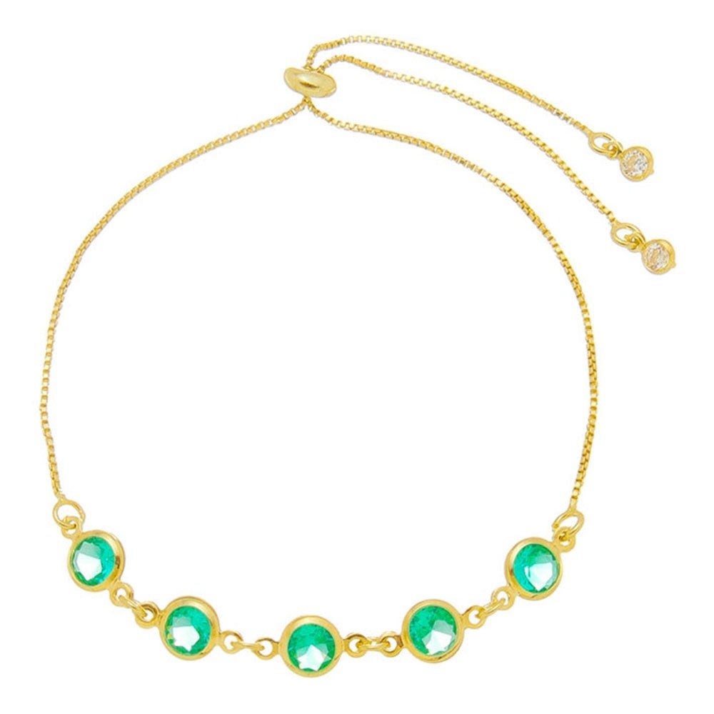 PULSEIRA FOLHEADA A OURO 18K AJUSTÁVEL ZIRCÔNIAS TURMALINA BETINA PIUKA