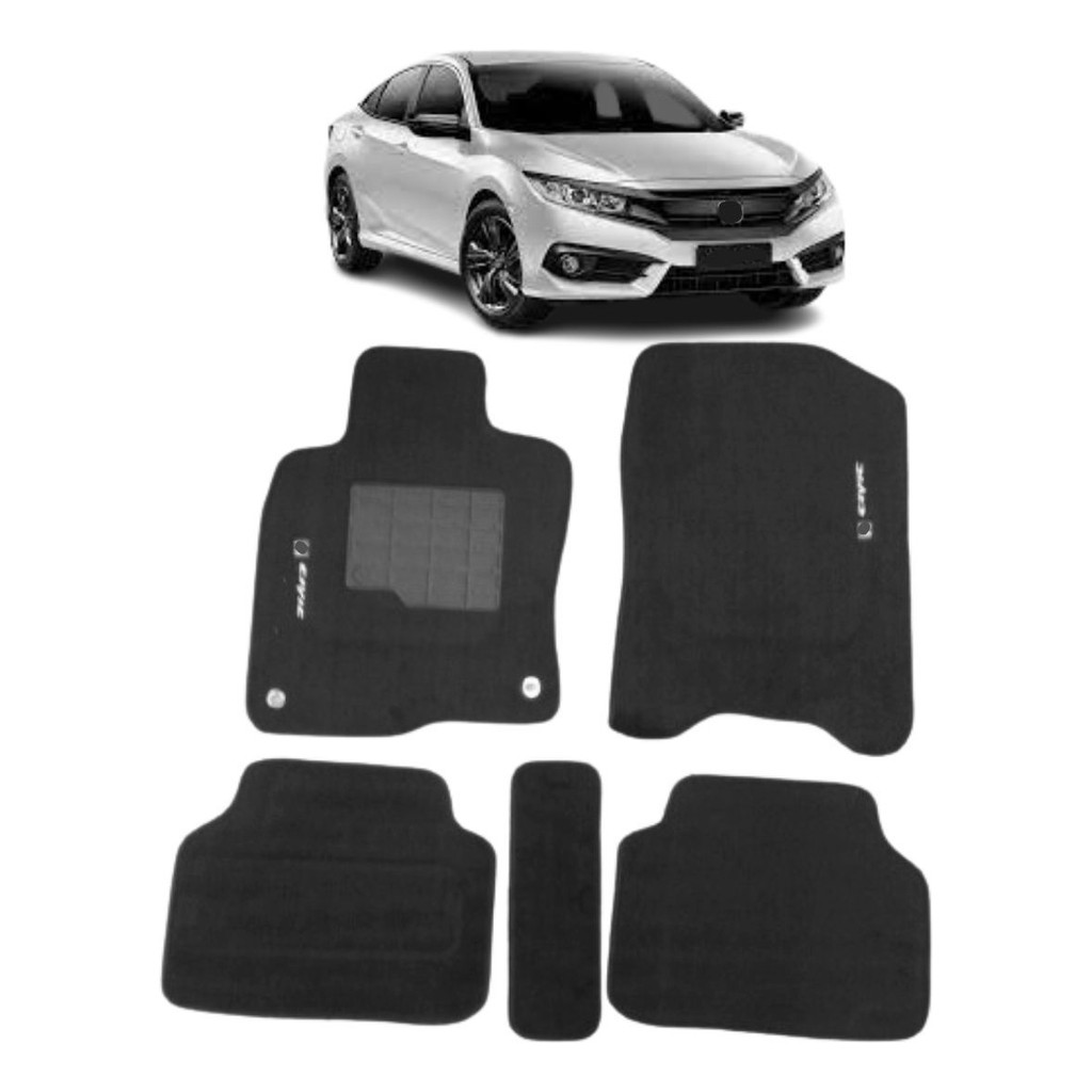 Kit de tapetes 5 peças específico New Civic 2017 18 19 20 2021 Carpete Preto