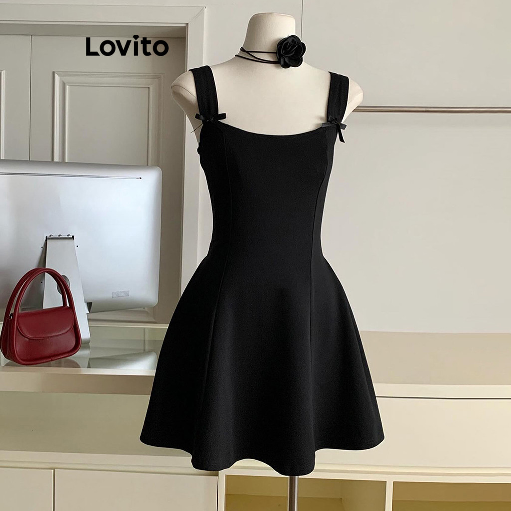 Lovito Vestido casual simples com laço para mulheres L104ED934 - Women Clothes
