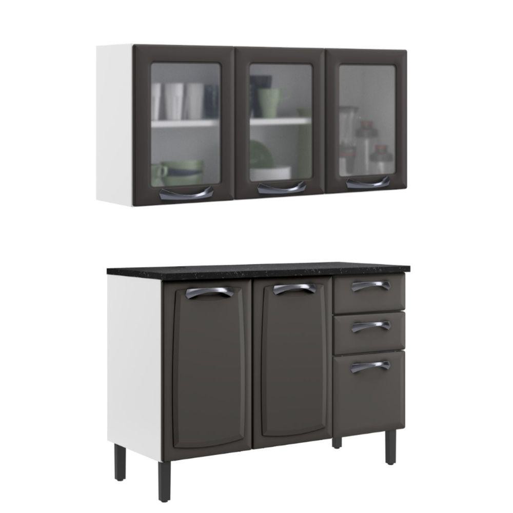 Cozinha Modulada 2 Peças Itatiaia Balcão 3 Portas e Armário Aéreo New Premium Grafite em Oferta na Shopee
