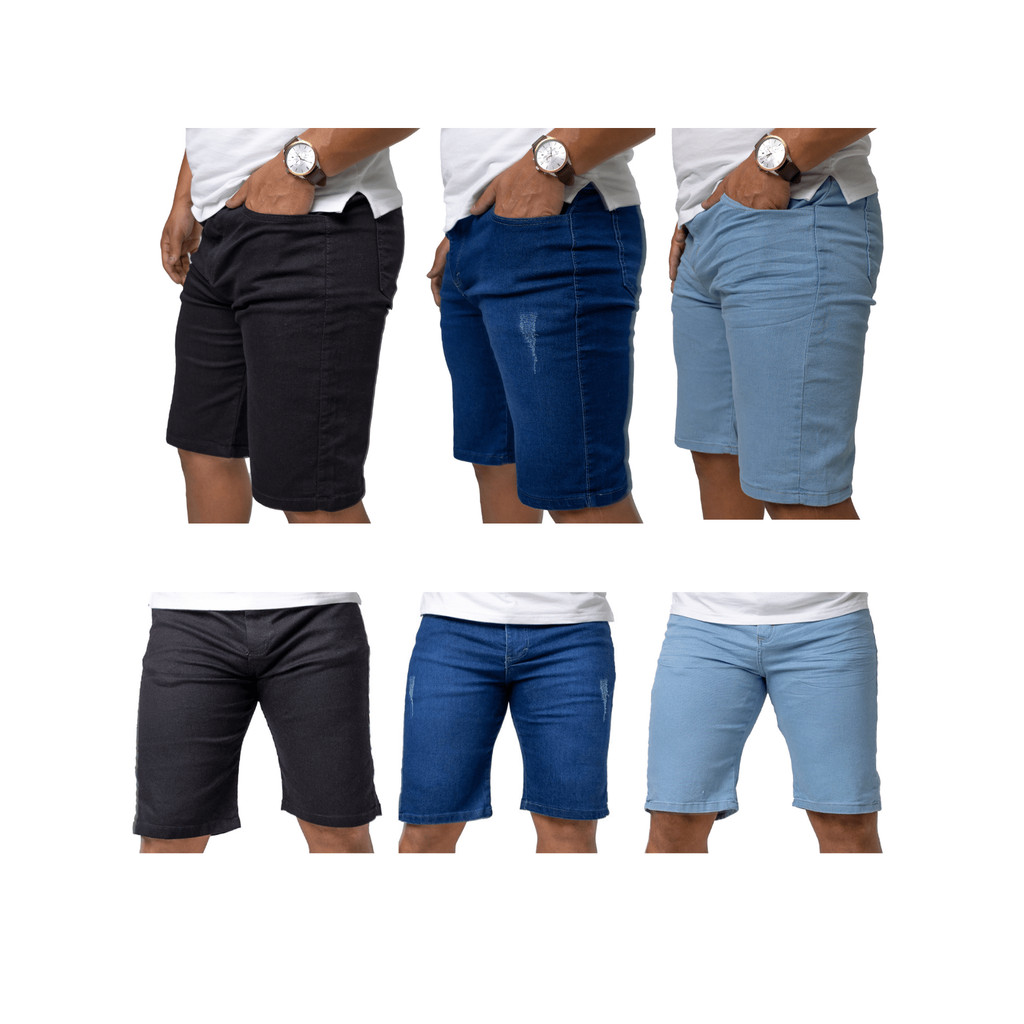 Kit 3 Bermuda Jeans Masculina Elastano Lycra | Shorts Premium Casual Verão 2026 Moda Masculina