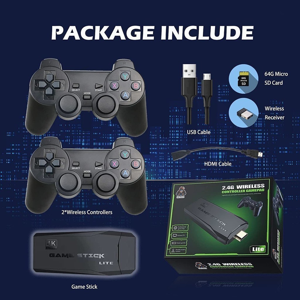 Imagem Videogame Stick 4K 64gb 2 Controles Sem Fio Console Portatil Jogos Retro Antigo