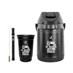 Kit Tereré Garrafa Térmica 2.5l Preta Bomba Chacal Preta Copo Preto 330ml