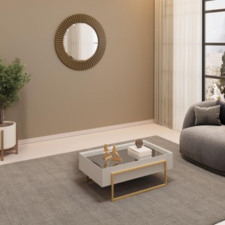 Mesa de Centro com Tampo Espelhado e Pés Dourados DJ Móveis Kika Bali em Oferta na Shopee