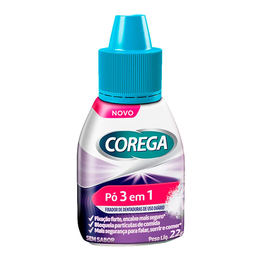 Corega Pó Fixador de Dentadura 3 em 1 Sem Sabor 22g - Health