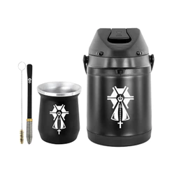 Kit Tereré Garrafa Preta Térmica 2.5l Bomba Mola Cônica Preta Copo Cuia Alumínio Preto