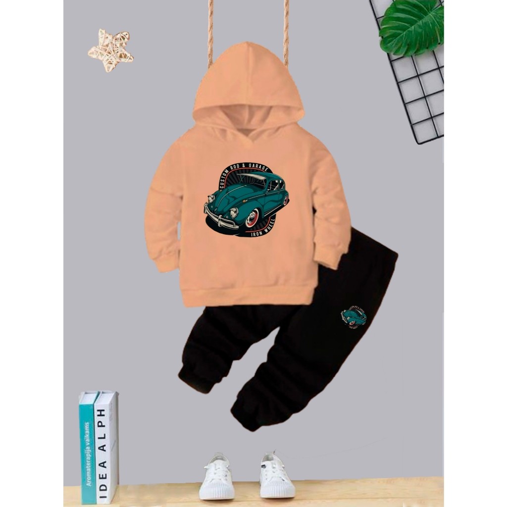 Conjunto Moletom Infantil Juvenil Blusa + Calça Menino Inverno Flanelado Estampa Fusca Custon Capuz e Bolso