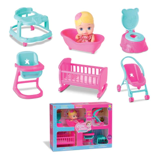 Brinquedo Casinha Little Dolls 1 Boneca Com 6 Acessórios Divertoys