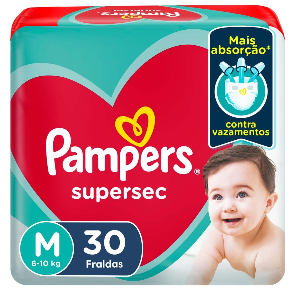Fralda Pampers Supersec Tamanho M 30 Unidades em Oferta na Shopee