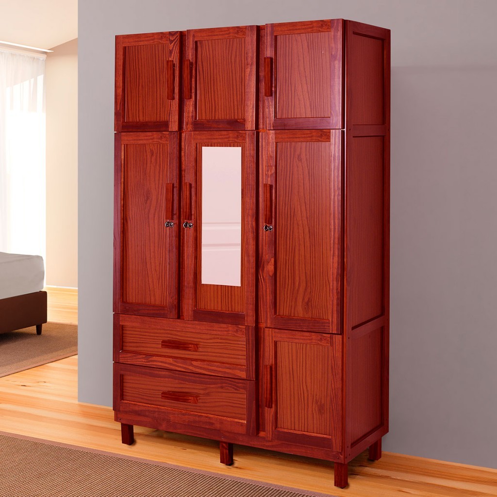 Guarda-Roupa Solteiro Petersburgo Madeira Maciça 7 Portas 2 Gavetas 2 Prateleiras com Espelho em Oferta na Shopee