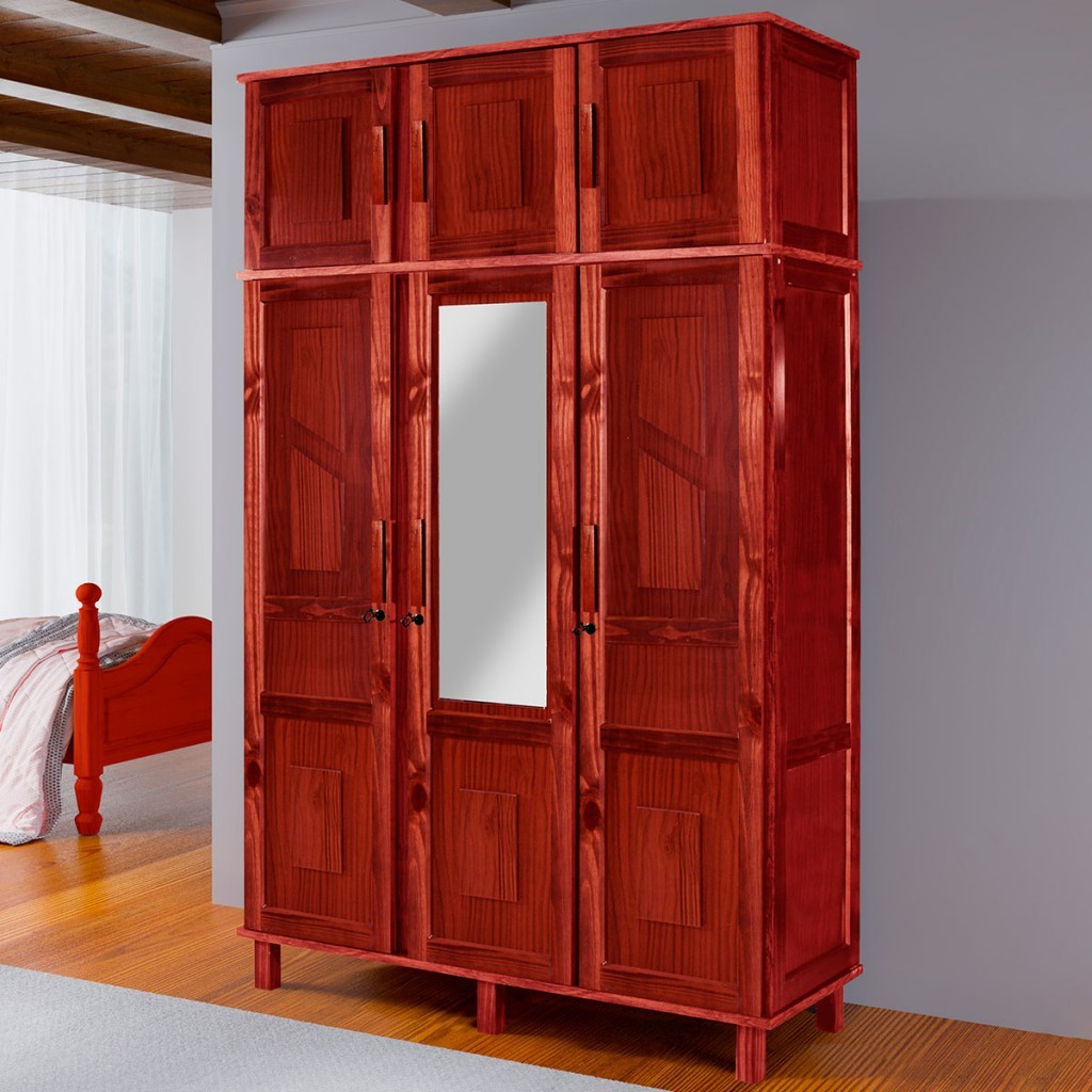 Guarda-Roupa Solteiro Suécia Madeira Maciça 6 Portas com Espelho - Pnr Móveis em Oferta na Shopee