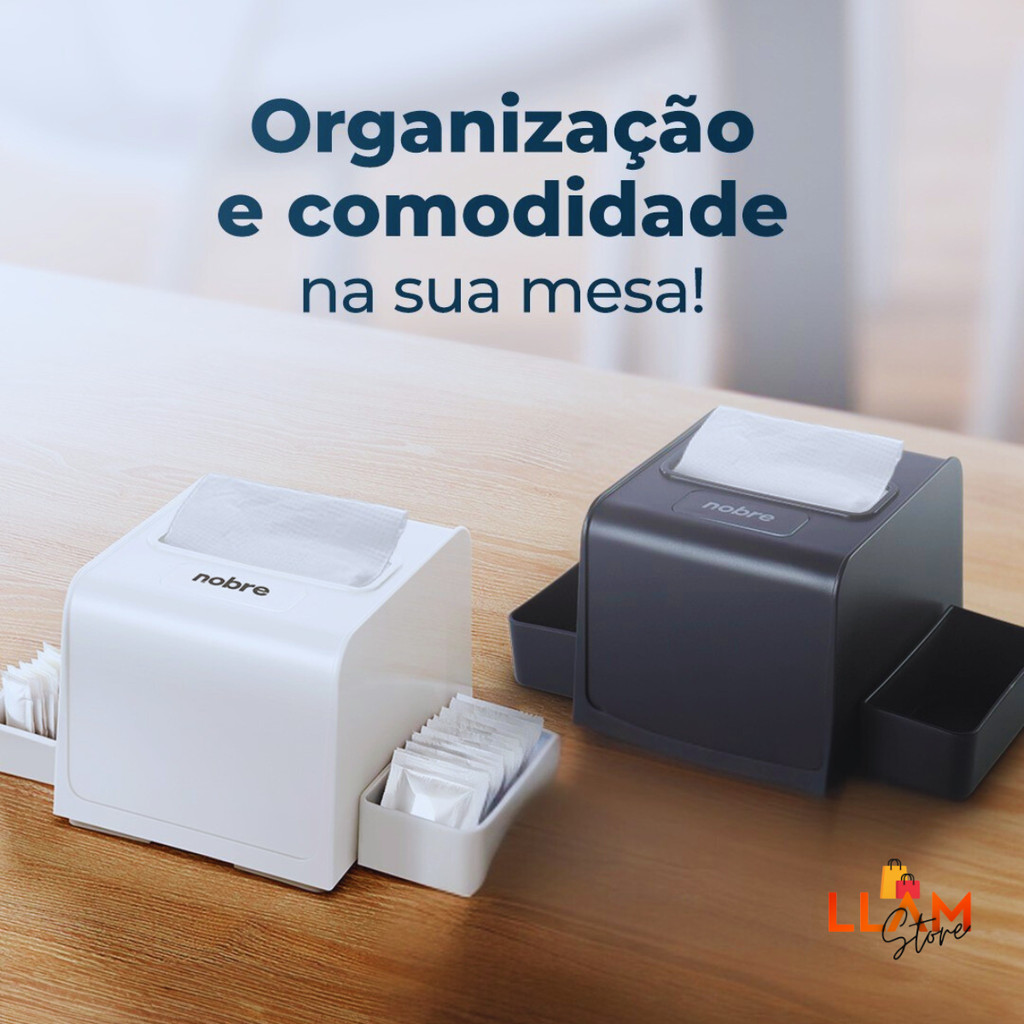 Kit Dispenser Nobre Porta Guardanapo Interfoliado com Porta-Sachê Preto e Branco Compacto