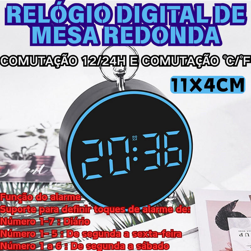 Relógio Digital De Mesa 11x4CM Multifuncional Com Usb Temperatura Soneca Redondo Decoração