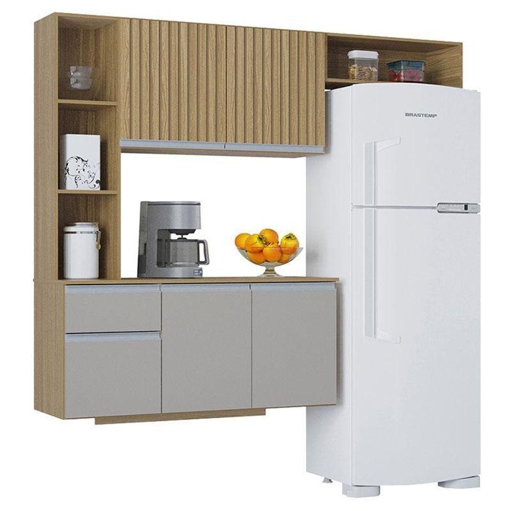 Cozinha Suspensa Com Balcão Mel 163 Cm Damasco Ripado Off White– Poquema