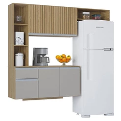 Cozinha Suspensa Com Balcão Mel 163 Cm Damasco Ripado Off White– Poquema