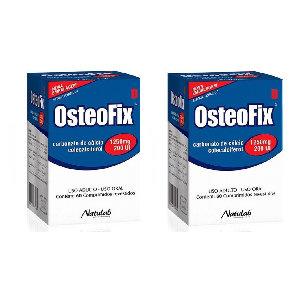 Kit 2 Caixas OsteoFix Carbonato Cálcio 1250mg 200UI 60 Comprimidos