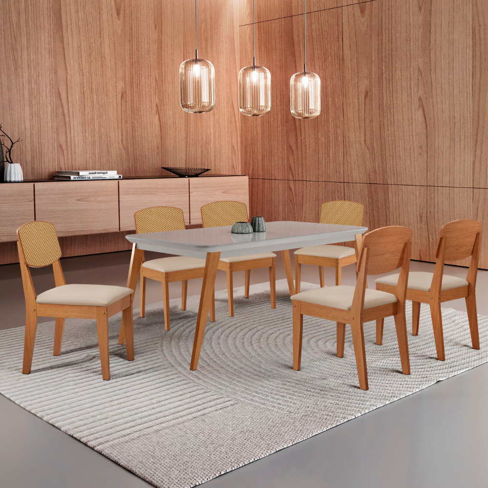 Mesa de Jantar Copper 180cm Tampo Canto Copo MDF Vidro com 6 Cadeiras Copper Premium Moderna Mobília em Oferta na Shopee